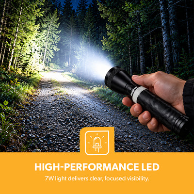 Geepas GFL4641 Rechargeable LED Flashlight 7W | 3000mAh Li-Ion Battery | Aircraft-Grade Aluminium Torch | Compact and ergonomic design |One-touch push button operation