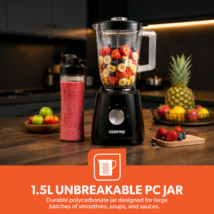 Geepas 3-in-1 Super Blender | 2 Speed and Pulse Function | GSB44033 | 1.5L & 500ml BPA Jar | Blender for Smoothie, Milkshake |Coffee/Spice Grinder Mill & Food Jug Blender