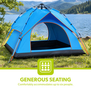 Royalford RF10300 6 Person Season Tent | Waterproof & Durable Camping Tent | Quick Easy Setup| Spacious Portable Outdoor Shelter for  Camping, Travel, Hiking & Adventure