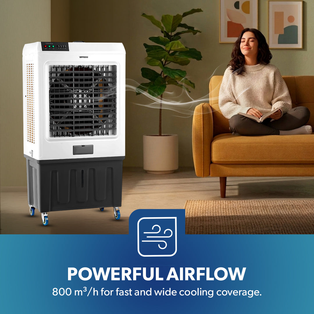 Geepas GAC16019 Air Cooler | 100L Large Water Tank| Powerful 800m³/h Airflow| 3 Adjustable Wind Speeds| 450W  Motor| Energy Efficient Cooling System| 2 Years Warranty