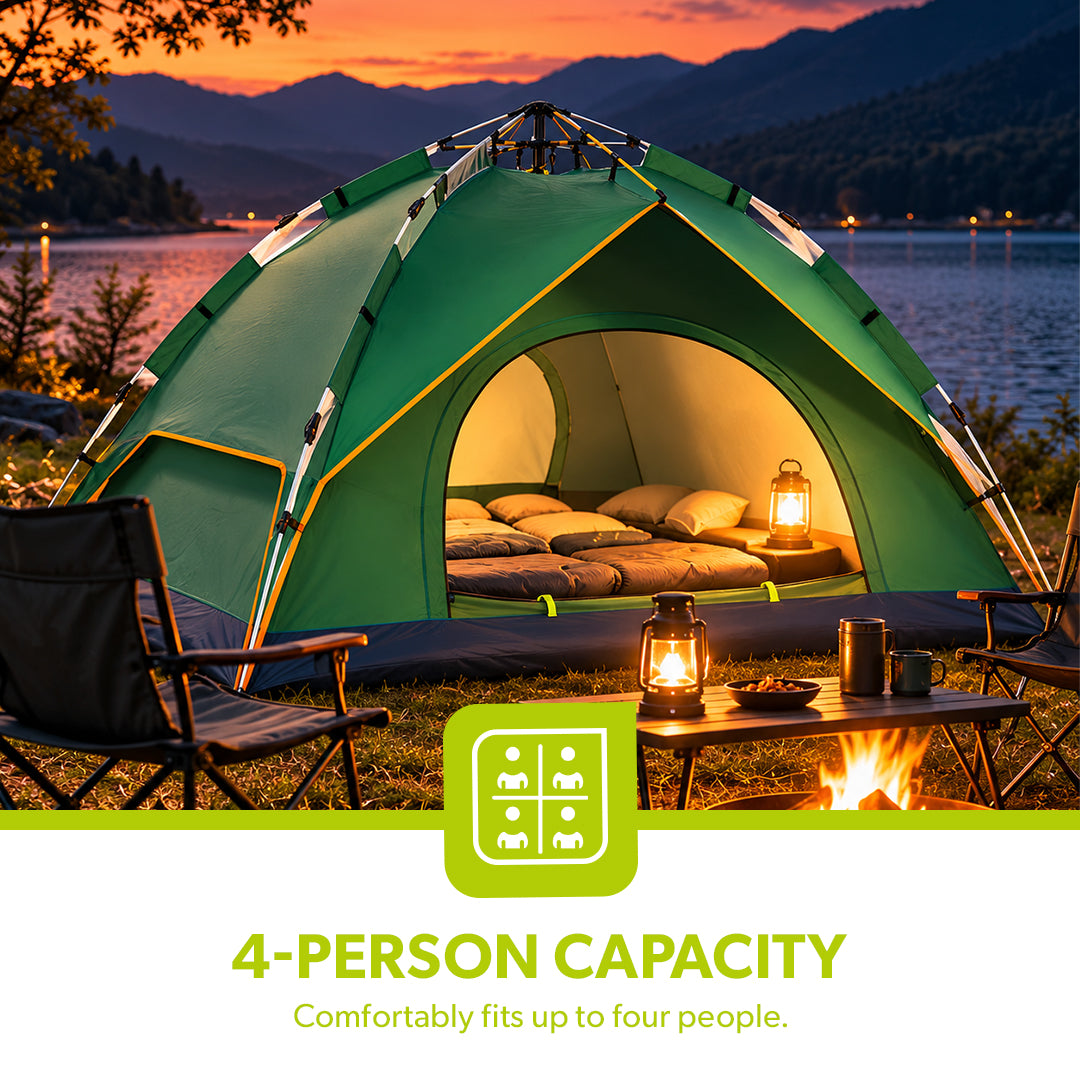 Royalford RF10299 4 Person Season Tent | Waterproof & Durable Camping Tent with Quick Easy Setup | Portable Outdoor Shelter for Camping, Travel, Hiking & Adventure