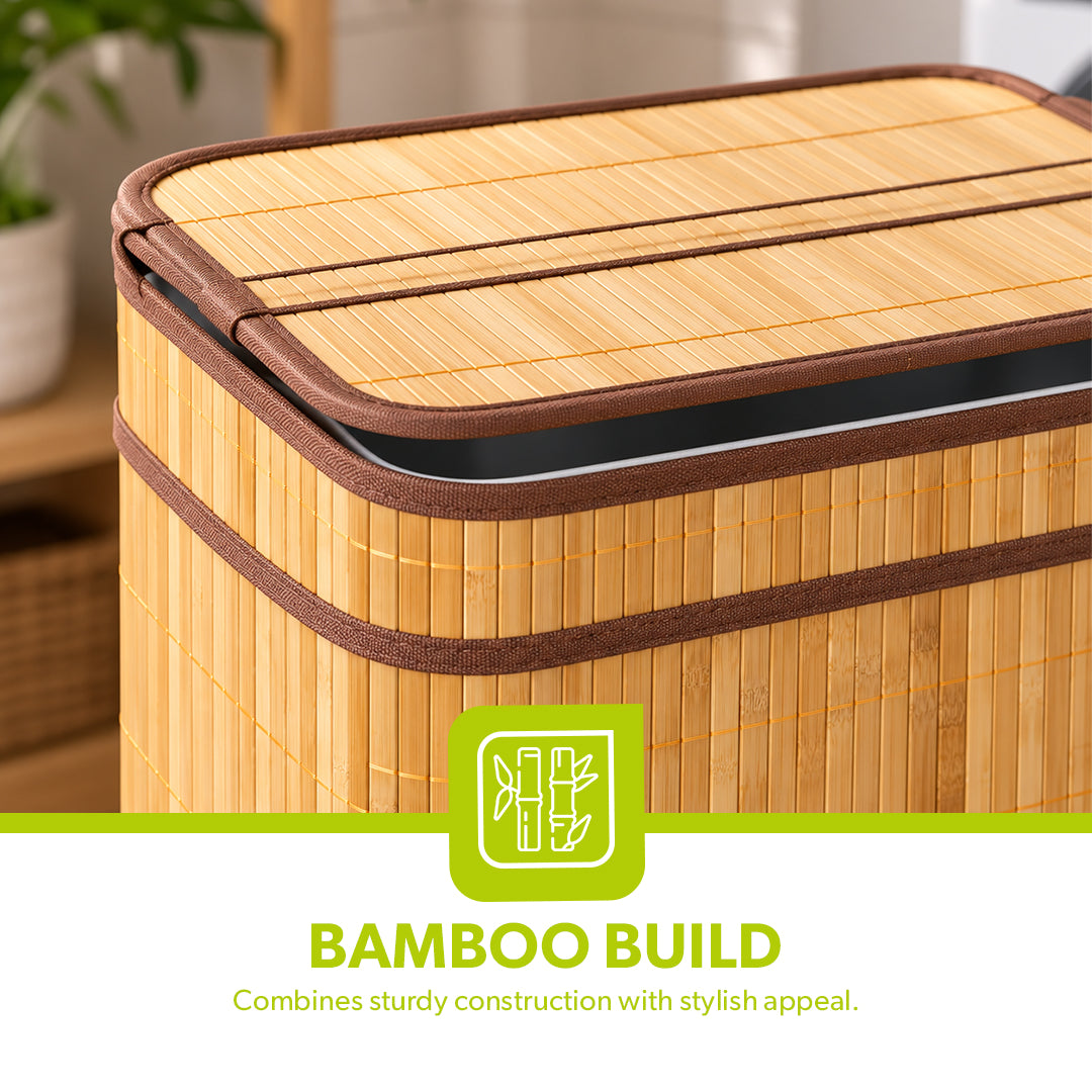Royalford RF8851 Foldable Bamboo Laundry Hamper Square with Lid  | Eco-Friendly Laundry Storage Basket  | Perfect for Bathroom & Bedroom with Space Saving Design