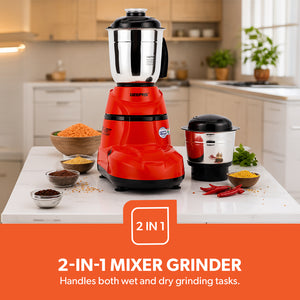 Geepas GSB5456 2-in-1 Mixer Grinder | 550W Motor | Stainless Steel Jars | 3 Speed Control | Harmonic grinding technology |Modern, compact design  robust ergonomic handles
