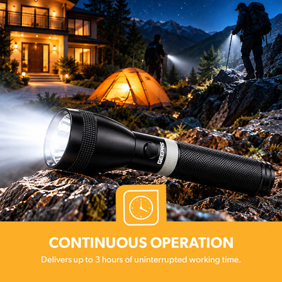 Geepas GFL4641 Rechargeable LED Flashlight 7W | 3000mAh Li-Ion Battery | Aircraft-Grade Aluminium Torch | Compact and ergonomic design |One-touch push button operation