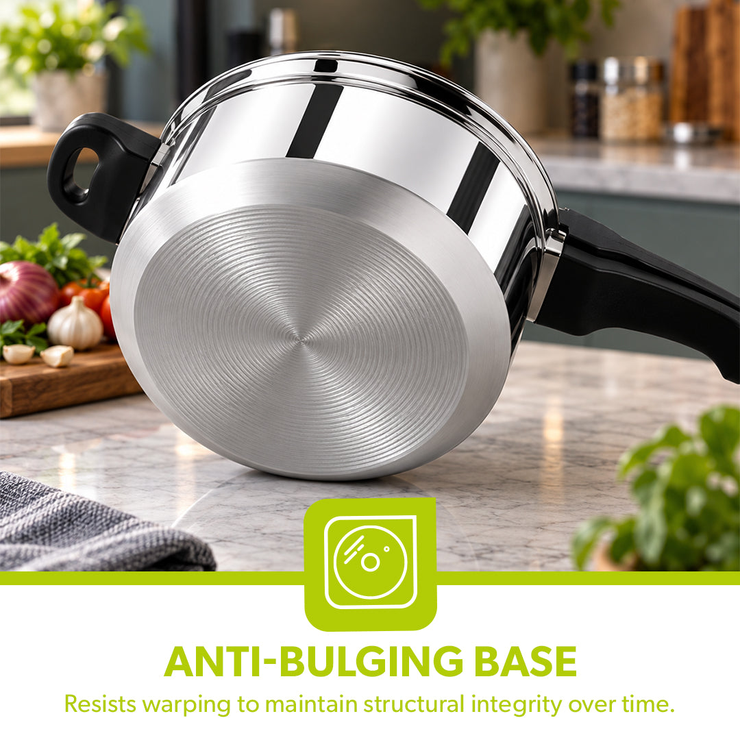 Royalford RF8420 Apple Pressure Cooker 8L | Induction & LPG Compatible | Anti-Bulging Base| Uniform Heating| ISI Marked Gasket for Hygienic Cooking| 5 Years Warranty
