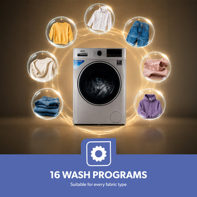 Geepas GWMF7125SRG 7kg Inverter Front Load Washing Machine |  1200 RPM |  16 Wash Programs |  Steam & Quick Wash | LED Display | Stainless Steel Drum & Low Noise System