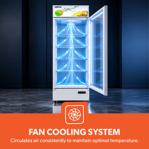 Geepas 500 Liters Showcase Chiller- GSC5004RN/ with LED Digital Temperature Controller, Fan Cooling, Equipped with Shelves and Wheels