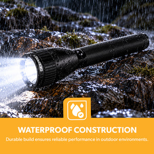 Geepas GFL3894 Rechargeable Waterproof LED Flashlight | 7W LED | 5000mAh Li-Ion Battery | Aircraft-grade aluminium body | Up to 4 hours s working | One-touch push button