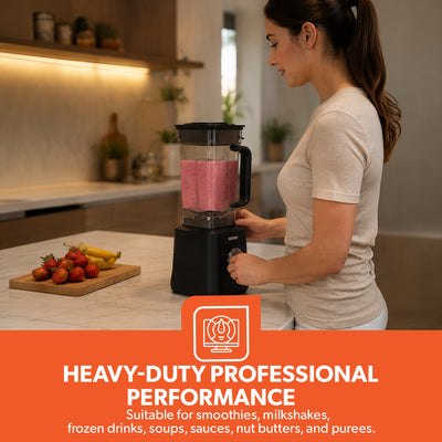Geepas GSB44078 2000W Professional Blender |2L High-Speed Blender with 5 Speeds | 6-Wing Stainless Steel Blades | Clear Measuring Jar | Overheat Protection |Easy to Clean