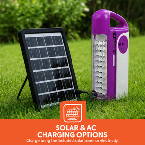 Geepas GE53035 Rechargeable LED Lantern with Solar Panel | 30 SMD LED Emergency Light | 2 LED Bulbs | USB Mobile Charging |Automatic Lighting During Power Failure