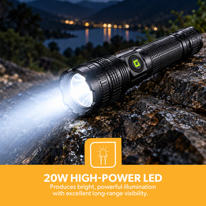 Geepas GFL4639 20W Zoomable LED Flashlight 4PCS Combo | Rechargeable Torch |Up to 2000-Meter Beam Distance | 6000mAh Rechargeable Li-ion Battery | USB Type-C Charging