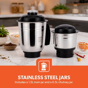 Geepas GSB5456 2-in-1 Mixer Grinder | 550W Motor | Stainless Steel Jars | 3 Speed Control | Harmonic grinding technology |Modern, compact design  robust ergonomic handles