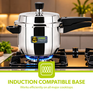 Royalford RF10185N 5L Stainless Steel Pressure Cooker |  Induction Compatible Base | Durable Heavy Body | Improved Safety Pressure Regulator &  5 Years Warranty