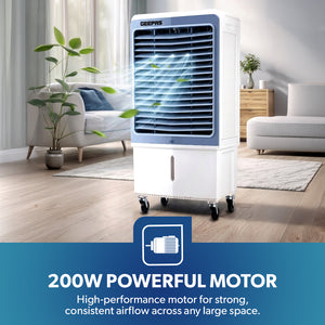 Geepas GAC16021 Digital Air Cooler | 60L Tank |200W Powerful Motor | Remote Control with Dual Modes | 3 Speed Settings with Timer | Portable Cooler with Ice Box & Wheels