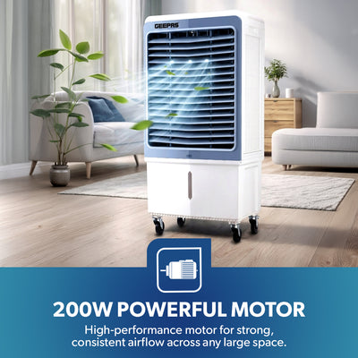 Geepas GAC16021 Digital Air Cooler | 60L Tank |200W Powerful Motor | Remote Control with Dual Modes | 3 Speed Settings with Timer | Portable Cooler with Ice Box & Wheels