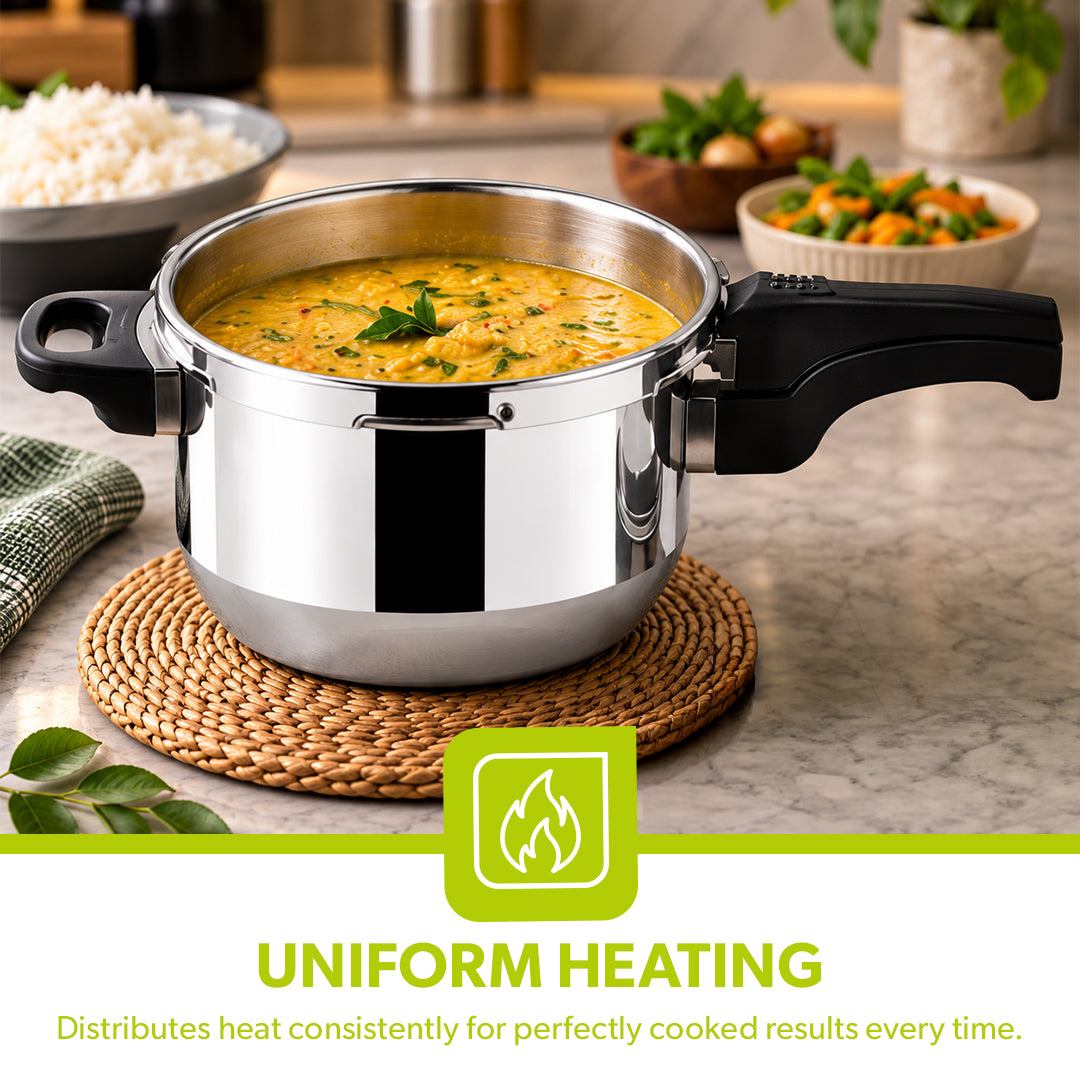 Royalford RF8420 Apple Pressure Cooker 8L | Induction & LPG Compatible | Anti-Bulging Base| Uniform Heating| ISI Marked Gasket for Hygienic Cooking| 5 Years Warranty