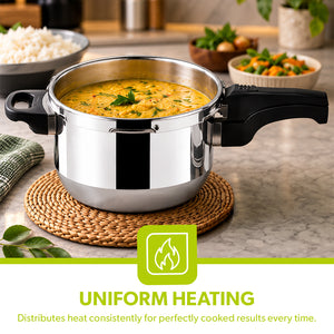 Royalford RF8420 Apple Pressure Cooker 8L | Induction & LPG Compatible | Anti-Bulging Base| Uniform Heating| ISI Marked Gasket for Hygienic Cooking| 5 Years Warranty