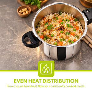 Royalford RF10184N 3L stainless steel pressure cooker with induction compatibility| durable mirror finish body with improved pressure regulator, strong handles