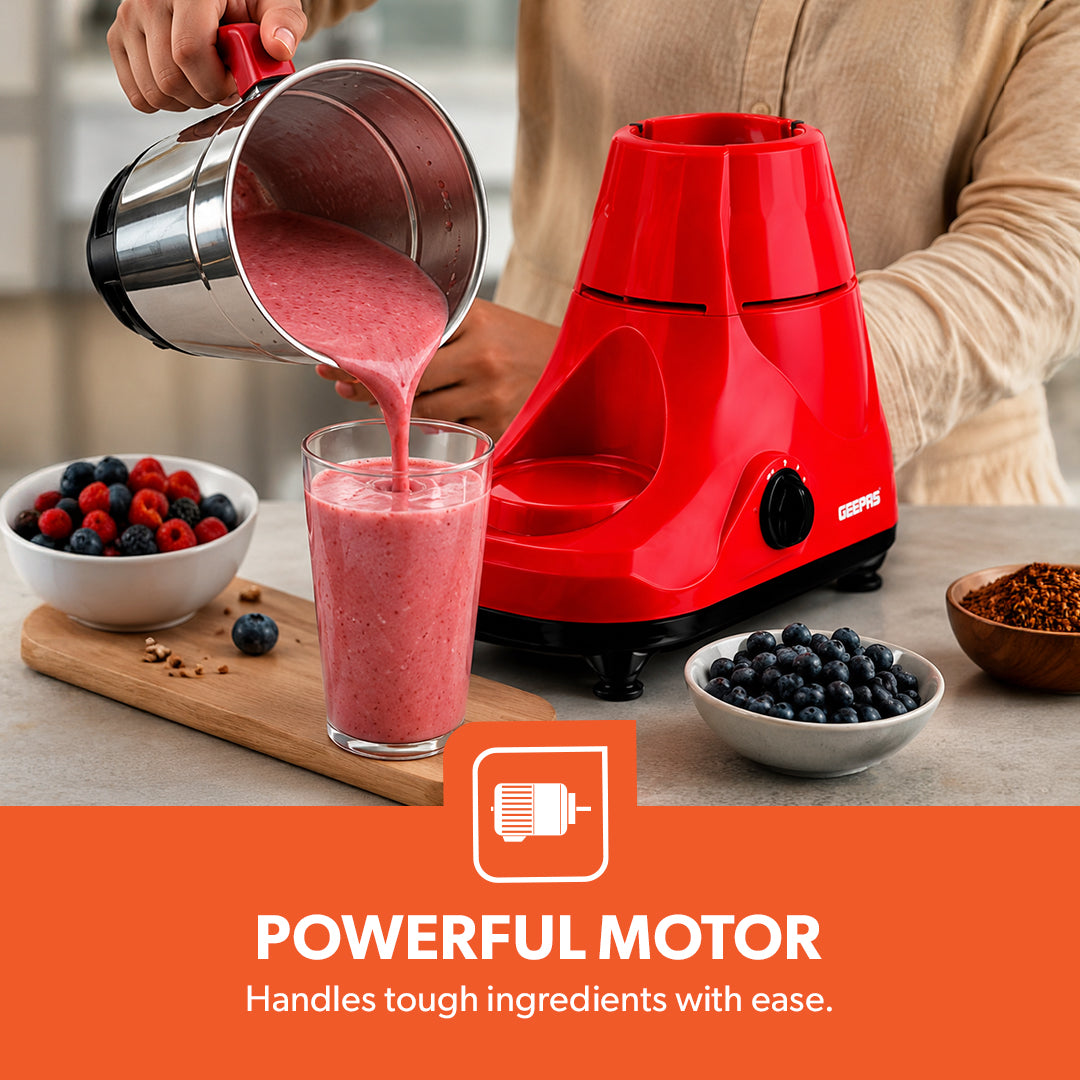 Geepas GSB5081 750W 3-in-1 Mixer Grinder | 3 Stainless Steel Jars | Powerful 750W Copper Motor  | 3-Speed Control with Pulse Function | Easy to Clean | 2-Year Warranty