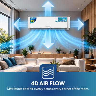 Geepas GACS3025CUE 2.5 Ton Split Air Conditioner | 30000 BTU AC with LED Display & 4D Air Flow | 4D Air Flow Technology | Self-Cleaning Function |Golden Fin Condenser
