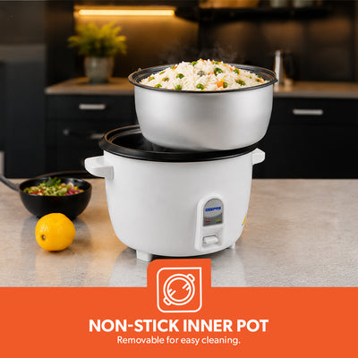 Geepas GRC4325 Multifunction Rice Cooker | 1L Capacity | 3-in-1 Cook | Steam & Keep Warm | Removable Non-Stick Inner Pot | Glass Lid | 400W | Cool-touch handles