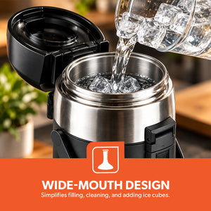 Geepas GVF5262 2.5L Stainless Steel Airpot Flask | Vacuum Insulated Hot & Cold Beverage Dispenser | One-press pump dispenser | Child safety lock  | Wide-mouth design