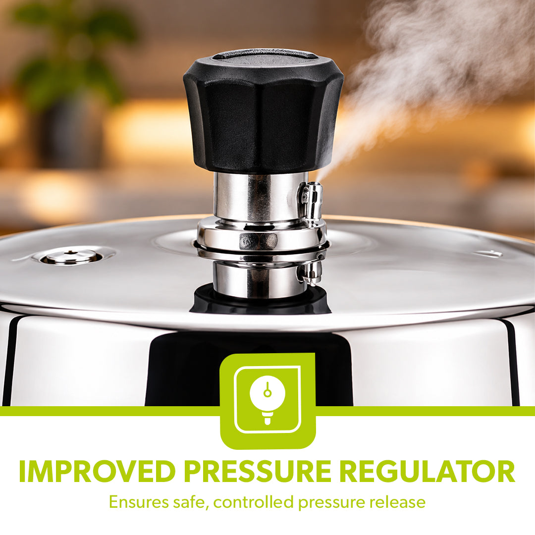 Royalford RF10185N 5L Stainless Steel Pressure Cooker |  Induction Compatible Base | Durable Heavy Body | Improved Safety Pressure Regulator &  5 Years Warranty