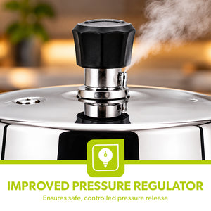 Royalford RF10185N 5L Stainless Steel Pressure Cooker |  Induction Compatible Base | Durable Heavy Body | Improved Safety Pressure Regulator &  5 Years Warranty
