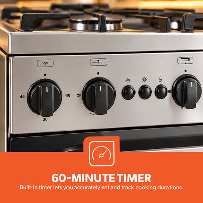 Geepas 90x60 Freestanding Full Gas Cooking Range- GCR9060FSE/ 5 Burners /Self Ignition/ Closed Door Grilling System/ Timer/  Multiple Power Levels / 1 Year Warranty