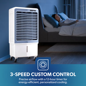 Geepas GAC16021 Digital Air Cooler | 60L Tank |200W Powerful Motor | Remote Control with Dual Modes | 3 Speed Settings with Timer | Portable Cooler with Ice Box & Wheels