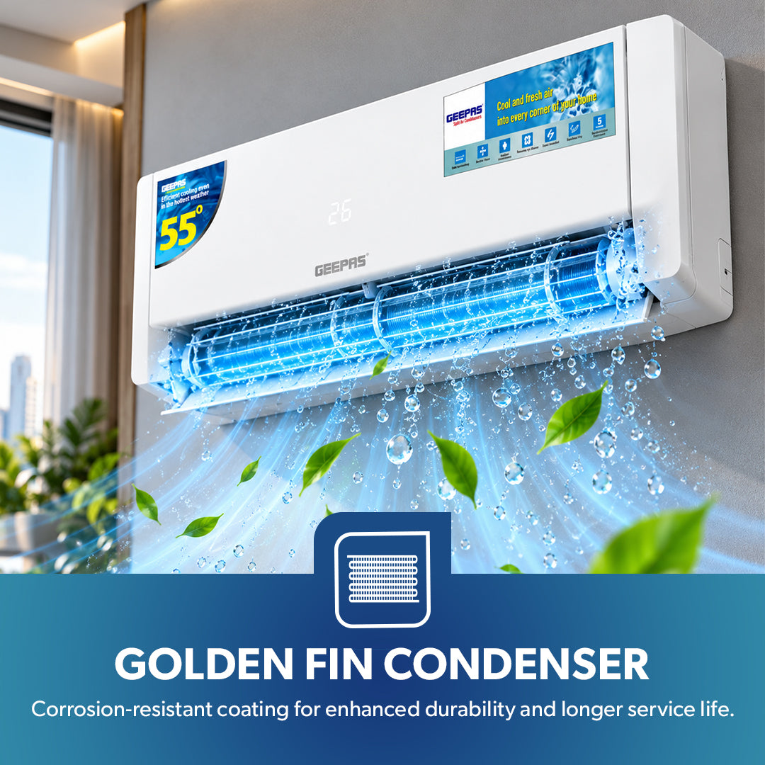 Geepas GACS3025CUE 2.5 Ton Split Air Conditioner | 30000 BTU AC with LED Display & 4D Air Flow | 4D Air Flow Technology | Self-Cleaning Function |Golden Fin Condenser
