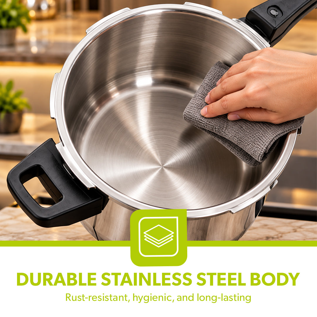 Royalford RF10185N 5L Stainless Steel Pressure Cooker |  Induction Compatible Base | Durable Heavy Body | Improved Safety Pressure Regulator &  5 Years Warranty