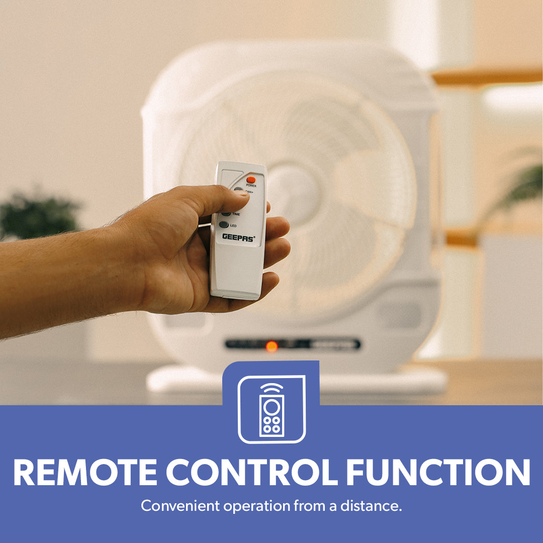 Geepas GF21190 12” Rechargeable Fan with Remote Control | 20 Hours Battery Backup| LED Light| USB Charging | Adjustable Speed| Energy Efficient Design| 2 Years Warranty