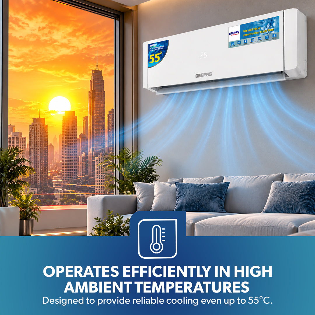 Geepas GACS3025CUE 2.5 Ton Split Air Conditioner | 30000 BTU AC with LED Display & 4D Air Flow | 4D Air Flow Technology | Self-Cleaning Function |Golden Fin Condenser