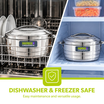 Royalford RF12856 Insulated Hot Pot 1600ml | Double Wall Stainless Steel Casserole | Twist Lock Lid| PU Insulation| Durable Outer Body| Food Warmer for Home & Travel Use