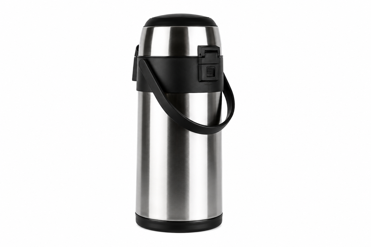Geepas GVF5262 2.5L Stainless Steel Airpot Flask | Vacuum Insulated Hot & Cold Beverage Dispenser | One-press pump dispenser | Child safety lock  | Wide-mouth design