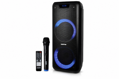 Geepas GMS11168 Rechargeable Professional Speaker | 40000W PMPO Bluetooth TWS | Bluetooth wireless music streaming | Multi-mode LED disco lighting effects | LED display