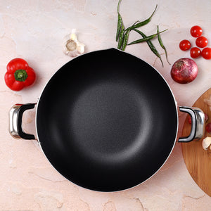 Royalford RF325WP30 Kadai 30CM Without Lid | Non-Stick Coating | Pressed Aluminium Body| CD Bottom for Even Heating| Heat-Resistant Bakelite Handles for Daily Cooking