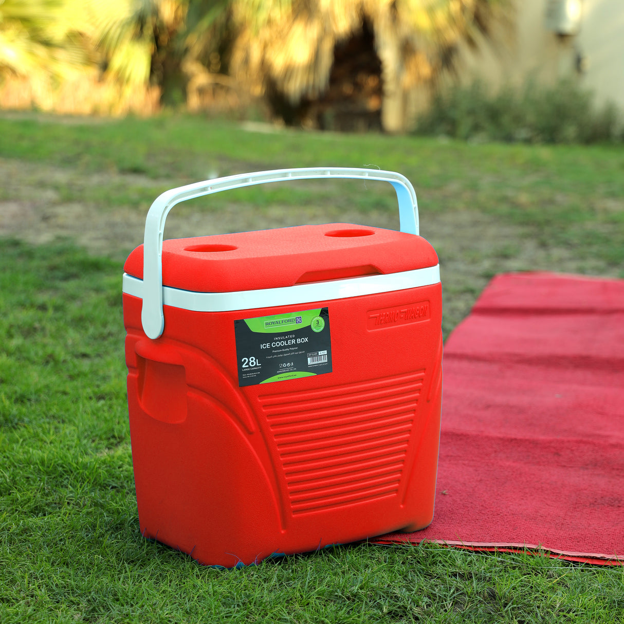 Royalford RF10481  Insulated Ice Cooler Box | 28L Capacity | Advanced 3-Layer Thermal Insulation | Durable HDPE Shell | High-Density PU Foam & Food-Grade PP Inner Wall