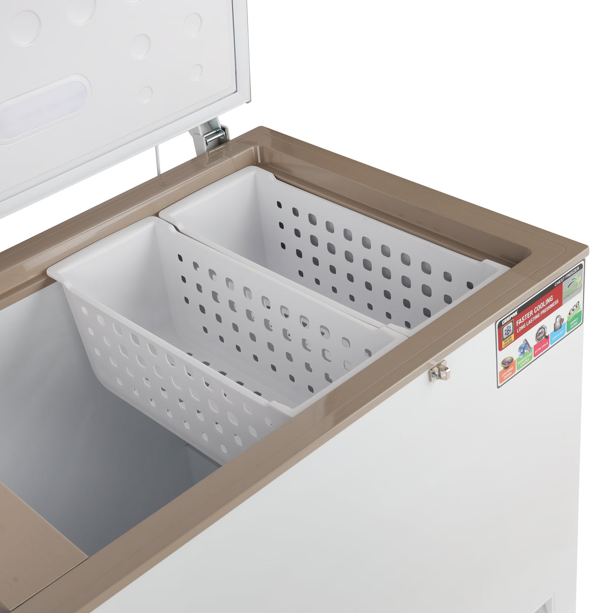 Geepas GCF55019WAH 550L Chest Freezer | Turbo Cooling | LED Light | Adjustable Thermostat | Lock & Key | 100% HCF Free | High-Efficiency Cooling | 1-Year Warranty