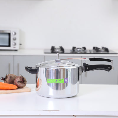 Royalford RF6541 5L Virgin Aluminium Pressure Cooker| Strong Body & Heavy Base | Whistling Weight Valve | Free Gasket & Safety Valve | Safe & Durable with 5-Year Warranty