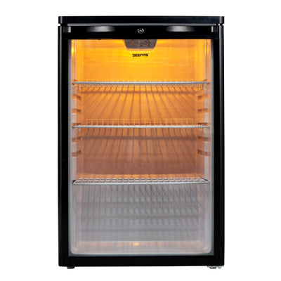 Geepas GSC1601BE Showcase Chiller 165L | Beverage Cooler with R600a Refrigerant | Lock & Key| Low Noise| Adjustable Temperature| Energy Efficient Design| 1 Year Warranty