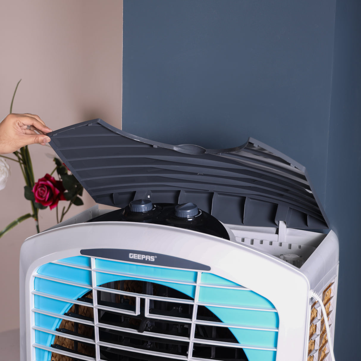 Geepas Premium Desert Air Cooler-GAC1519H1 /Comes with  100L Large Tank Capacity, 4-way Air Deflection, Auto Swing, Low Noise Operation / Inverter Compatible