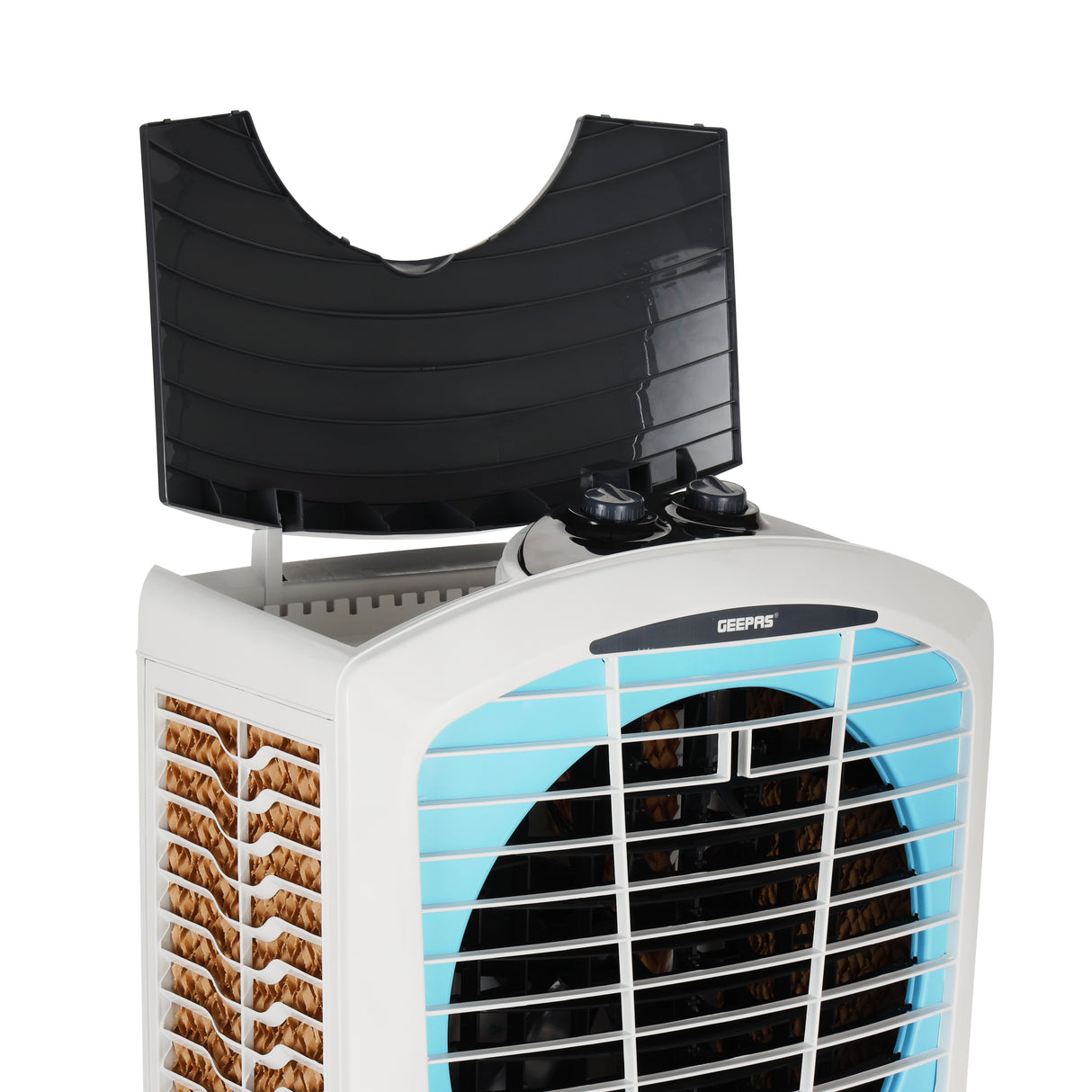 Geepas GAC1519H1 Desert Air Cooler | 100L Water Tank Capacity | 3-Side Honeycomb Pads, Bacteria Shield Technology|  Powerful Airflow & Rust-Free Body| 2 Years Warranty