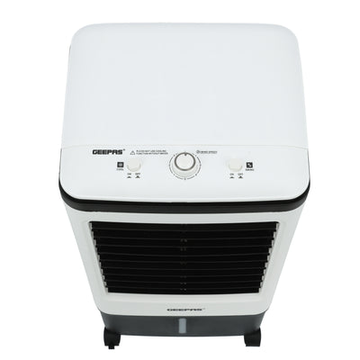 Geepas GAC9576 Air Cooler | 20L Water Tank | 80W Power | 3 Wind Speeds | 2000 m³/h Airflow | 4 Dry Ice Boxes | Automatic Swing | Manual Adjustment | 2 Years Warranty