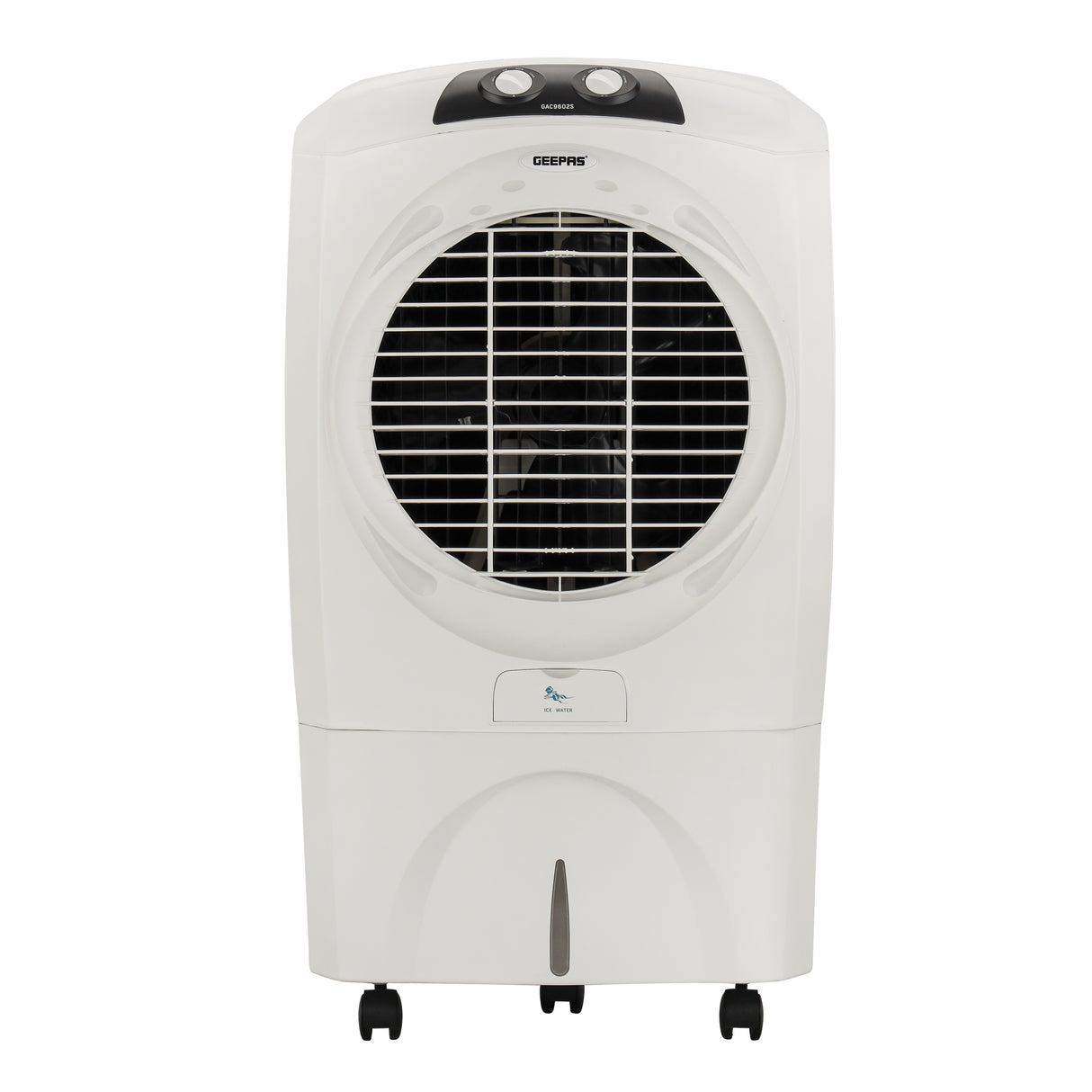 Geepas 70 liter Air Cooler- GAC9602/ Equipped with Honeycomb Pads, Specially Designed Grill, Cool Flow Dispenser/ Multidirectional Wheels, 2 Years Warranty, White