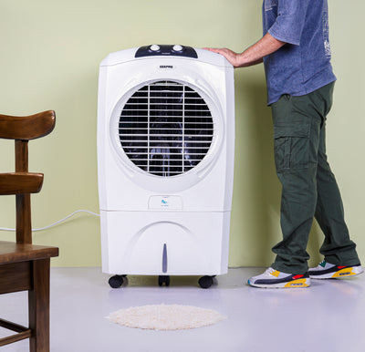 Geepas 70 liter Air Cooler- GAC9602/ Equipped with Honeycomb Pads, Specially Designed Grill, Cool Flow Dispenser/ Multidirectional Wheels, 2 Years Warranty, White