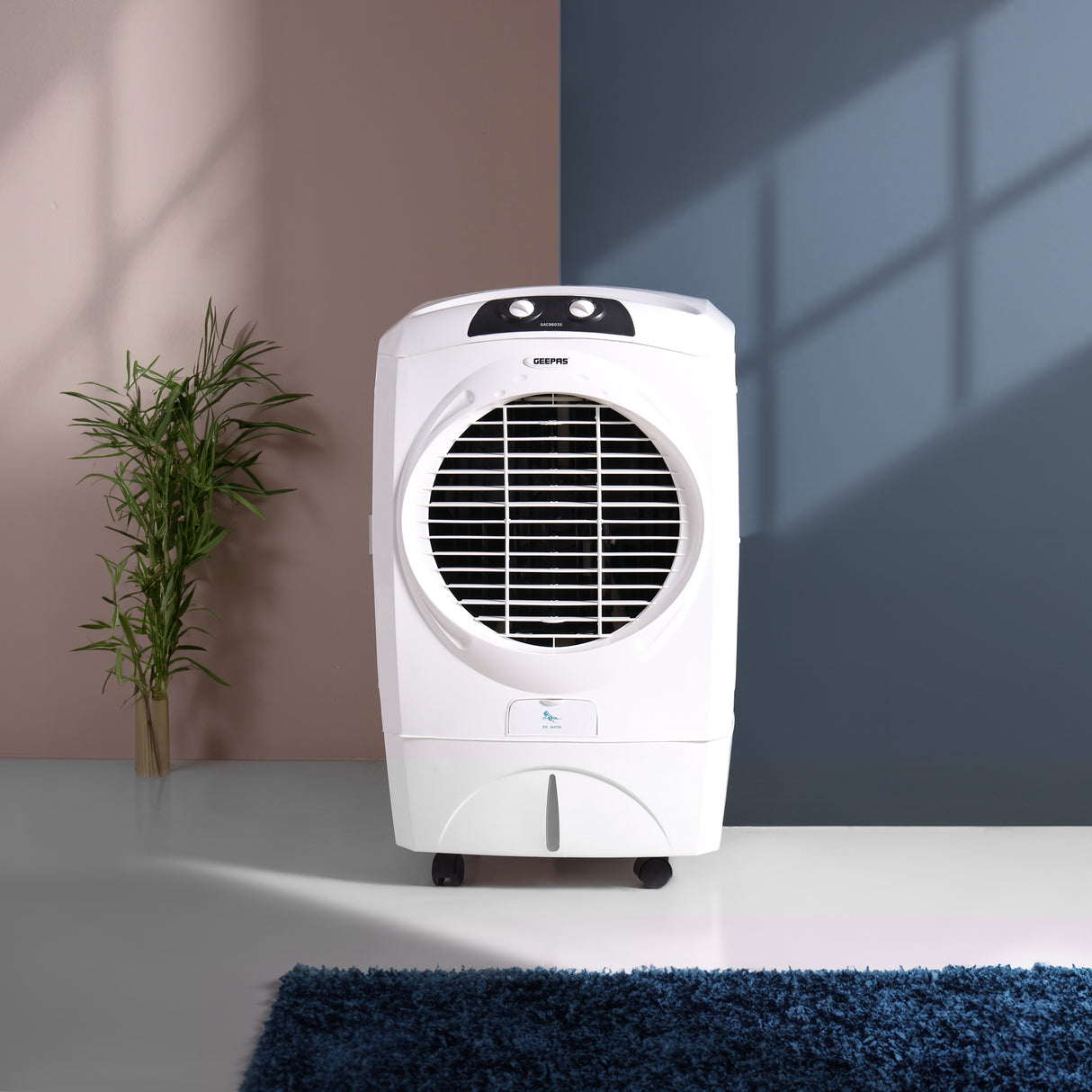 Geepas 45L Water Tank Capacity Air Cooler- GAC9603S/ Honeycomb Pads / Inverter Technology / Low Power Consumption / Multi-Directional Wheels/ Made in India/ White Color
