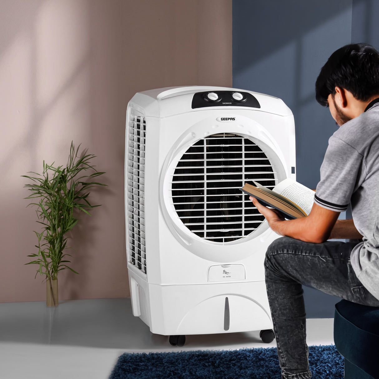 Geepas 45L Water Tank Capacity Air Cooler- GAC9603S/ Honeycomb Pads / Inverter Technology / Low Power Consumption / Multi-Directional Wheels/ Made in India/ White Color