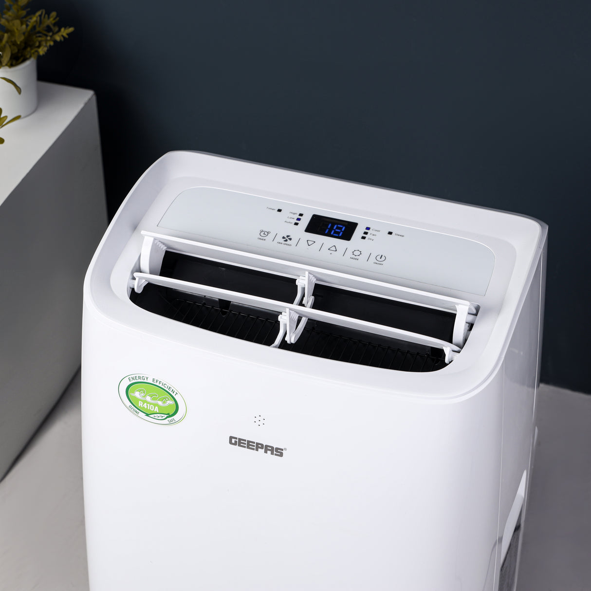 Geepas Portable Air Conditioner- GACP1216CU/ 3 Modes, 2 Speed Settings, Dehumidification, Self-Evaporation, Cooling/ Digital Display, Remote Control, 24 Hours Timer